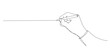continuous single line drawing of hand holding pen, line art vector illustration