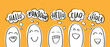 Hello in different languages. People and speech bubbles. Speaking international foreign languages concept background design.