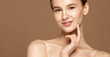 © Beauty Agent Studio - Skin care model. Beautiful young woman with perfect skin posing against background. Beauty treatment and spa concept.