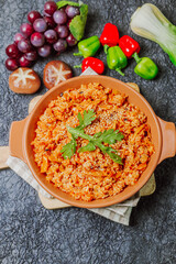 Wall Mural - Kimchibokkeumbap, Korean Kimchi Fried Rice : Rice fried with finely chopped kimchi. Beef, pork, onions, green onions, and other vegetables may be added according to taste.