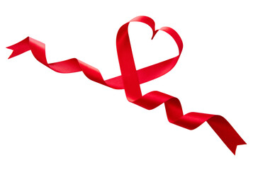 Wall Mural - Red Ribbon Heart shape isolated transparent background, PNG. Happy Valentines Day