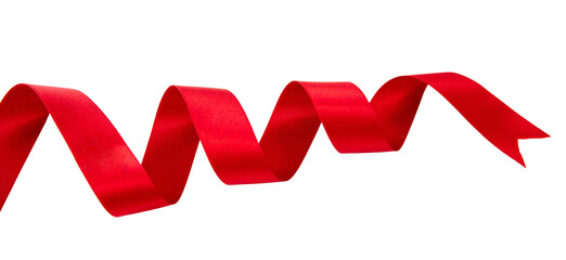 Wall Mural - red ribbon isolated transparent background, png., satin curly christmas decoration,