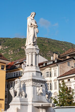 Statue Of Mediaeval Singer Walther Von Der Vogelweide In Downtown Bolzano, Autonomous Province Of South Tirol