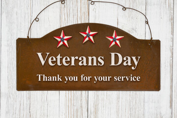 Canvas Print - Veterans Day sign with retro US flag stars