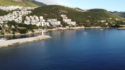 Wall Mural - Aerial view of Kas city in Turkey with scenic sea and mountains landscape