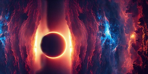 Aufkleber - a total eclipse of the sun can be seen through the walls of the black hole. 3d rendering