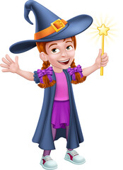 Wall Mural - Kid Cartoon Girl Child in Witch Halloween Costume