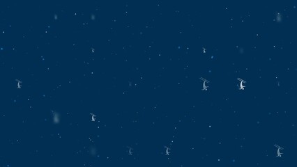 Poster - Template animation of evenly spaced freestyle skiing symbols of different sizes and opacity. Animation of transparency and size. Seamless looped 4k animation on dark blue background with stars