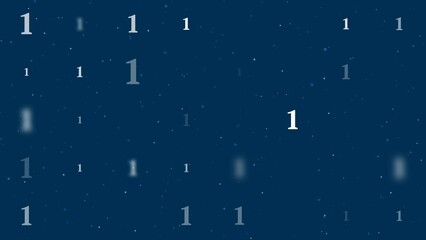 Poster - Template animation of evenly spaced number one symbols of different sizes and opacity. Animation of transparency and size. Seamless looped 4k animation on dark blue background with stars