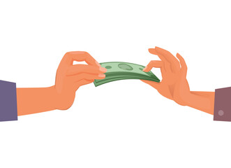 Poster - Money in hands. people transmit money one to another. Vector concept isolated