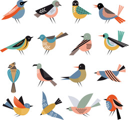 Poster - geometrical birds. abstract stylized shapes of freedom flying bird in various action poses recent ve