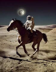 Riding a horse on the moon in space