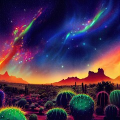 Wall Mural - Psychedelic Desert landscape at night