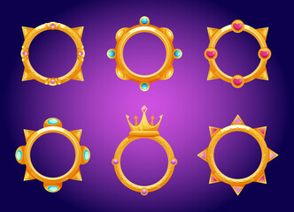 Wall Mural - Game frame circle icon avatar golden interface ui concept set. Vector graphic design element illustration