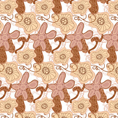 Fototapete - Seamless pattern of hand drawn abstract beige figures