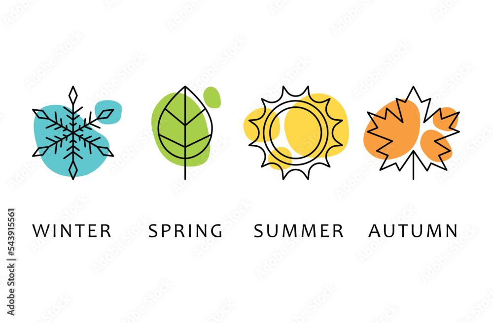 Four seasons icons, signs, symbols. Winter spring summer fall ...