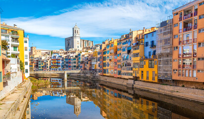 Girona city, view with colorful houses-  Catalonia in Spain