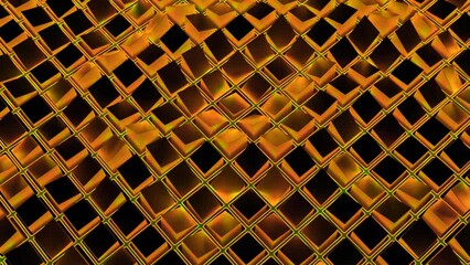 Poster - Gray and orange grid. Design. Rising and descending grid with patterns in animation on a black background.