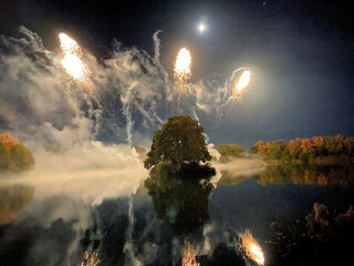 Wall Mural - fireworks over the lake