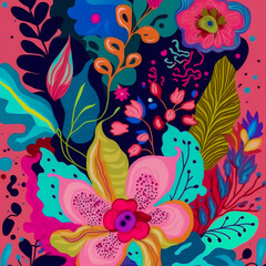 Wall Mural - Beautiful, abstract, vibrant, floral, artistic flower pattern. Background, card or banner. 3D illustration