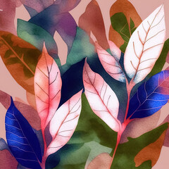 Poster - Abstract tropical leaves painted with watercolor. Floral pattern, digital art. 3D illustration