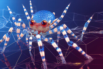 spider on a blue background. Modern digital illustration.