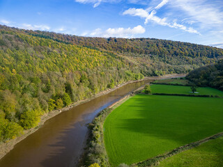Wall Mural - Aerial view of the river Wye in Autumn