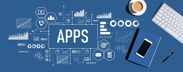 Poster - Apps theme with a computer keyboard and office items
