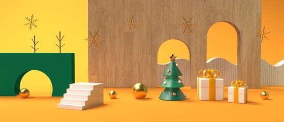 Poster - Christmas decoration with geometric shapes - 3D render illustration