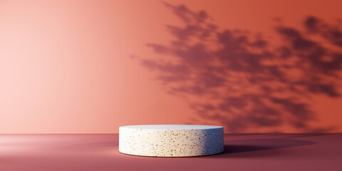 Poster - Abstract 3D render of minimal podium with shadow of tree
