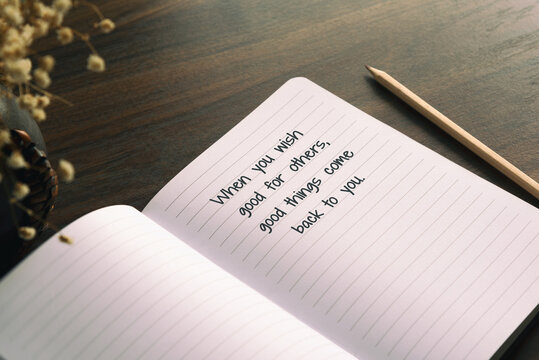 Note pad with inspirational text - When you wish good for others good things come back to you