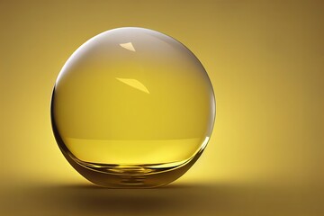 Sticker - Golden yellow bubble oil or serum isolated on yellow background. concept skin care cosmetics solution. 3d rendering.