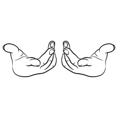 Canvas Print - Front view of two human hands with open palms. Asking gesture. Black and white linear silhouette. Cartoon style.