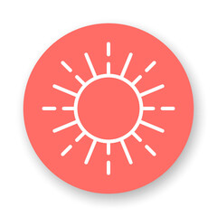 Wall Mural - Sun round icon. White line vector element on red background. Best for mobile apps and web design.