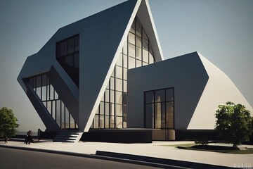 Poster - contemporary triangle shape design modern architecture building interior with glass, concrete and st