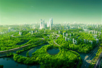 Futuristic city in the jungle