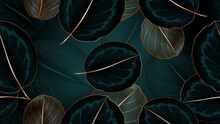 Vintage Luxury Seamless Floral Background With Tropic Exotic Golden Calathea Leaves.