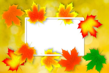 Sticker - colorful nature fall or autumn leaves texture in blur background with frame,copy space