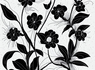 Wall Mural - A creative black and white line art illustration of flowers