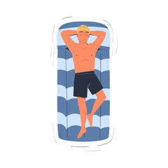 Wall Mural - Man Character Floating on Air Mattress in Swimming Pool Vector Illustration