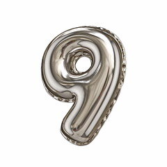 Silver foil balloon font number 9 NINE 3D