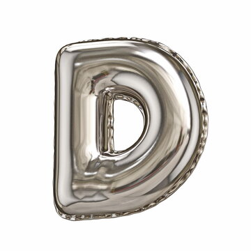 Silver foil balloon font letter D 3D