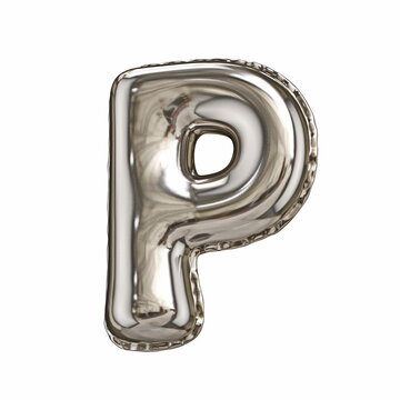 Silver foil balloon font letter P 3D