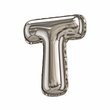 Silver foil balloon font letter T 3D