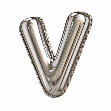 Silver foil balloon font letter V 3D