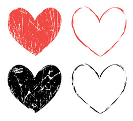 Wall Mural - vector set of red and black grunge hearts on white background