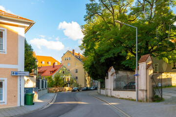 Wall Mural - A colorful neighborhood near Saint Emmeram's Abbey in the historic Alstadt old town of Regensburg, Germany.