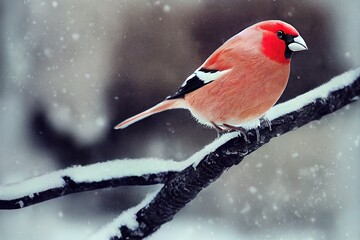 Canvas Print - Bird bullfinch on a tree branch in winter