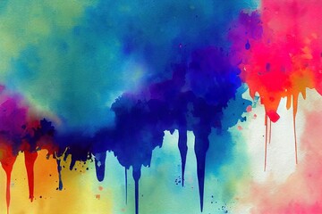 Canvas Print - Art Watercolor and Acrylic smear blot. Interior painting. Abstract texture color stain horizontal long wall background.