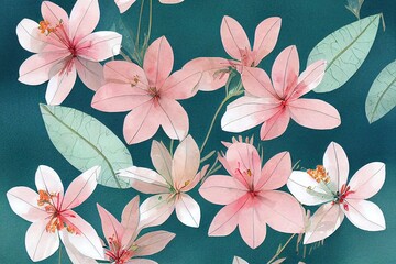 Wall Mural - Watercolour floral illustration . blush pink blue flower, green leaves individual elements collection for bouquets, wreaths, wedding invitations, anniversary, birthday, postcards, greetings.